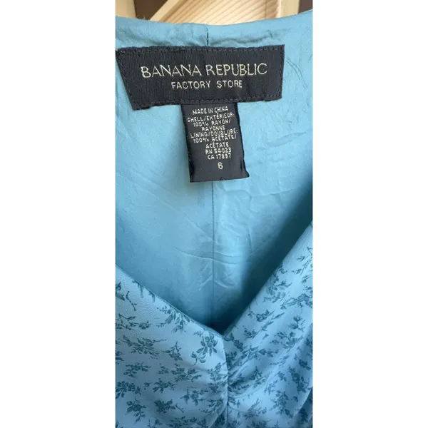 Vintage Banana Republic Y2K 2002 Blue Floral Ruched Midi Dress Size 6 - Image 6