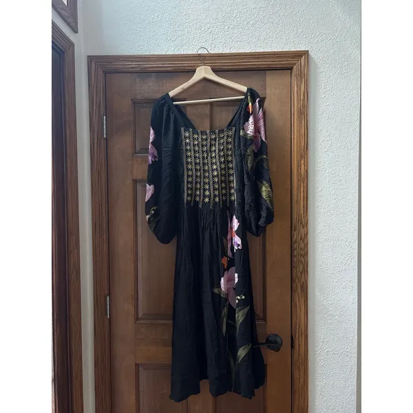 FARM RIO Floral Long Sleeve Midi Dress in Black Size XS - Image 4
