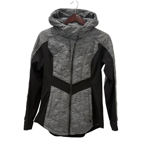 The North Face Womens Medium Gray Quilted Hybrid Softshell Fleece Hooded Jacket - Image 2