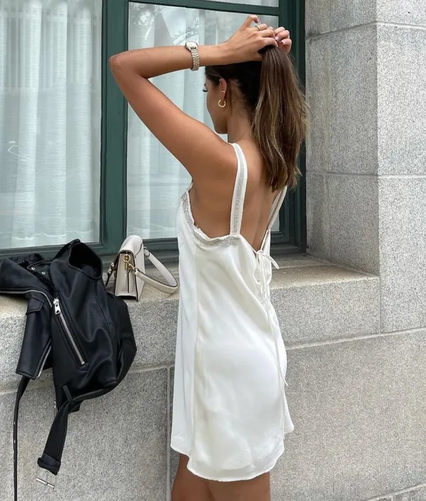 ZARA NWT Satin Effect Jewel Mini Dress. Size Medium. - Image 4