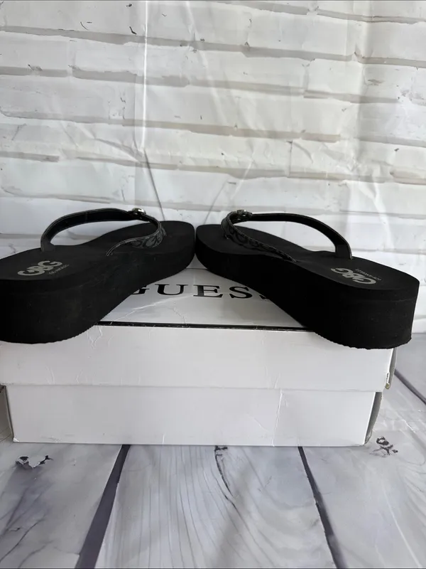 GBG Los Angeles Black Platform Flip Flop Wedge Sandals - Image 6