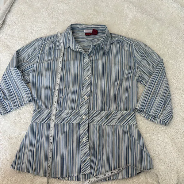 Y2K 90s Womens Blue/White Strip Button Down Sz L Cotton Retro Resort Tomato Girl - Image 4