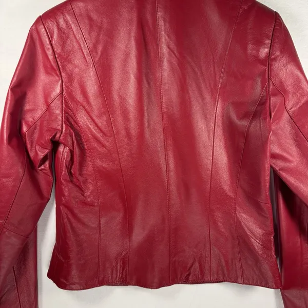 Vintage Yvonne de Marie Size Small Red Leather Jacket Moto Biker 80s - Image 9