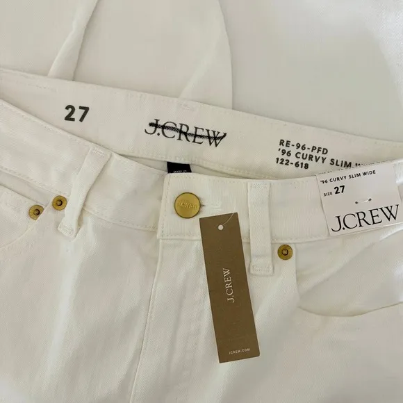 NWT!! J. CREW Curvy Slim Wide Denim Jeans Solid White Raw Hems Stretch‎ Size 27 - Image 11