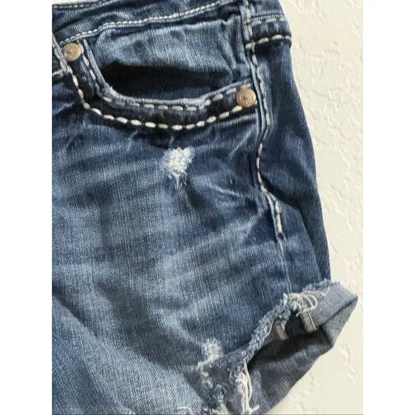 Miss Me Boyfriend Bermuda Size 30 Dark Wash Denim Shorts Embellished Y2K Grunge - Image 2