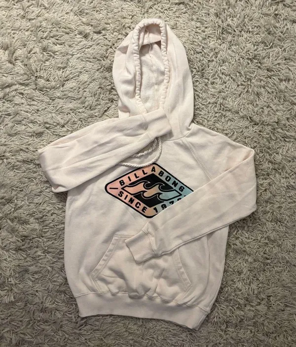Billabong Off-White Hoodie with Logo Size S/P - Image 6