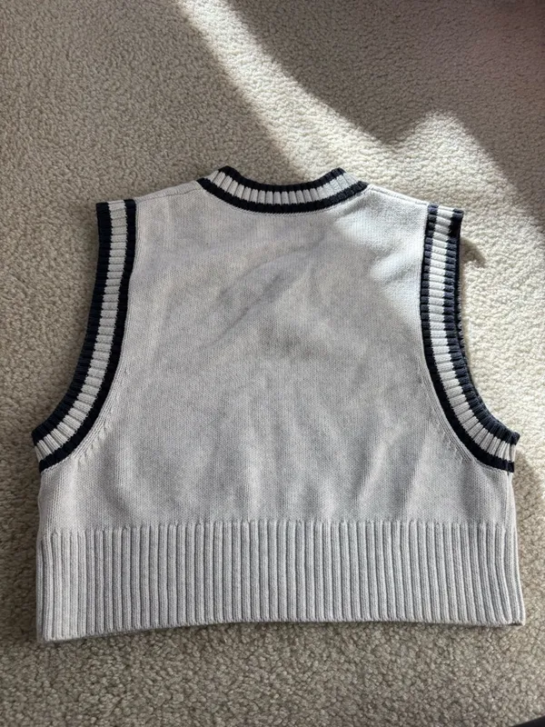 TNA Aritzia V-Neck Knit Vest with Navy Stripe Trim - Image 3