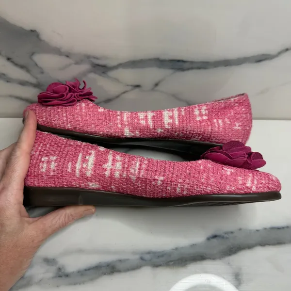 Aerosoles Wmns Pink White Tweed Flower Ballet Flats Sz 8 Comfort Sophisticated - Image 6