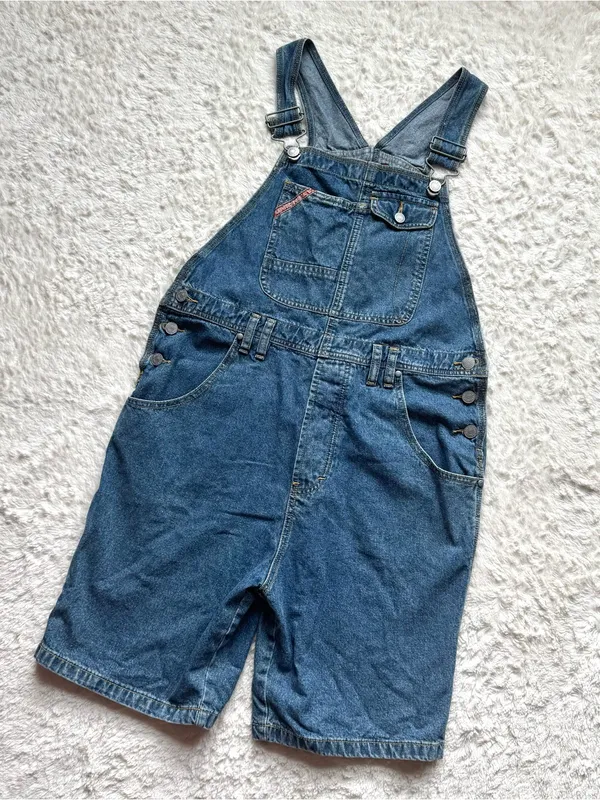 VTG 90s Y2K Union Bay Denim Overall Shorts Shortalls S Blue Jean Americana USA - Image 2
