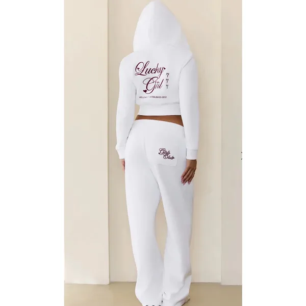 Hello Molly Zip Hoodie & Sweatpants Set Base Lucky Girl Size S White Red - Image 8