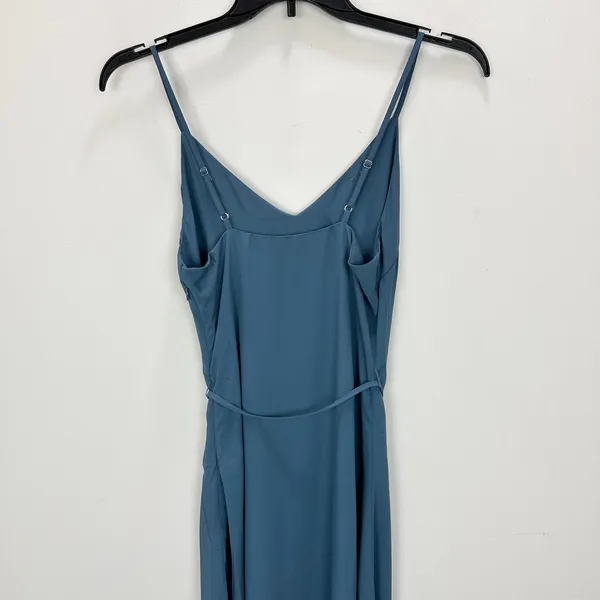 NEW Lulus Dusty Blue Tie Back Slip Mini Dress Adjustable Straps Chiffon Small - Image 6