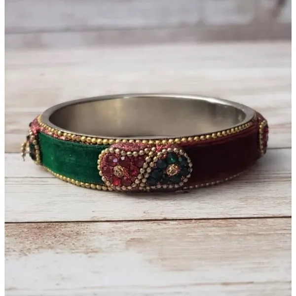 Vintage Bracelet / Bangle Red & Green Gold Tone Edging 2.25" Inside Width Small - Image 2