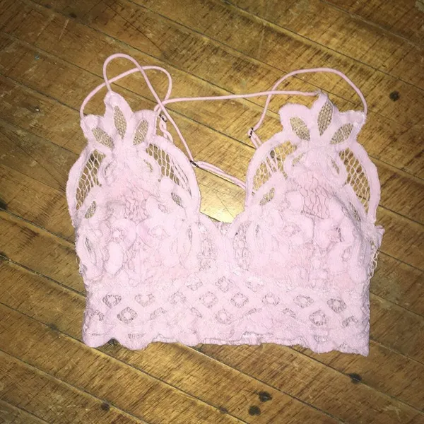 Free People Adells longline pink lacy v-neck strappy bralette - Image 2