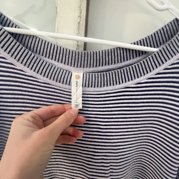 Anthropologie Daily Practice Knit Tunic‎ Dress Blue Stripe, Cotton, XL - Image 8