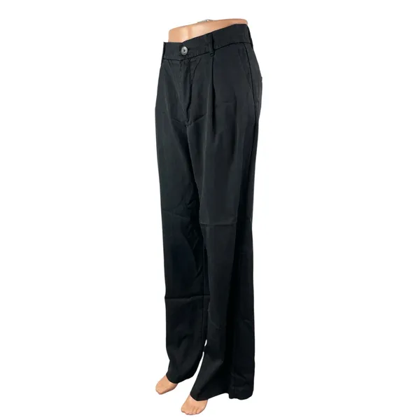 Zara Women's Black High Rise Pleated Relaxed Straight Leg Trousers Pants Size S - Image 3