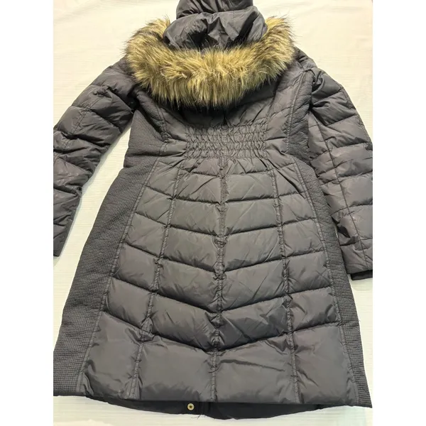 Michael Kors Womens Black Down Puffer Coat Faux Fur Hood‎ Parka XS Long Jacket - Image 5