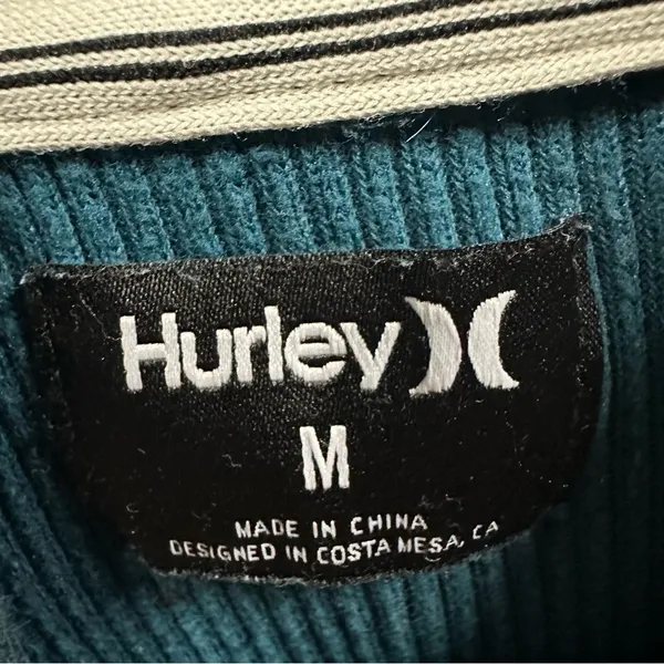 Hurley Ribbed Turquoise Long Sleeve Hooded Cropped Shirt Kangaroo Pocket Medium - Image 12