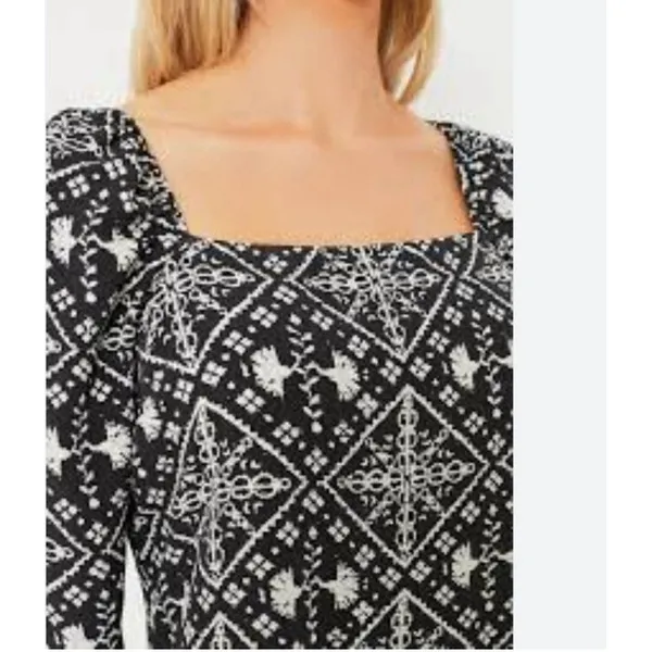 Tuckernuck Hyacinth‎ House Square Neck Sabrina Midi Dress XS Black White Print - Image 7