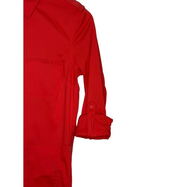 Bebe Belted Shirt Dress Womens Small Red Utility Mini Roll Tab Sleeve‎ Vibrant - Image 9