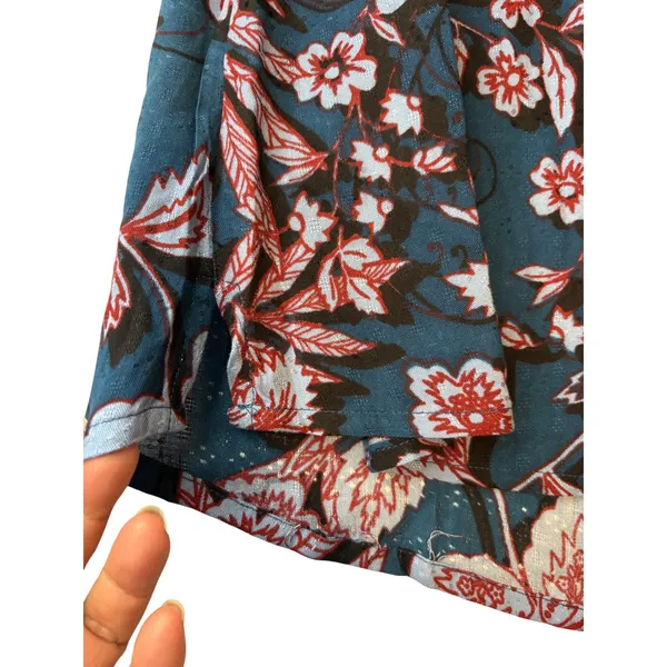 Band of the Free Blue Red Floral V-Neck Long Sleeve Blouse Small NWT - Image 8