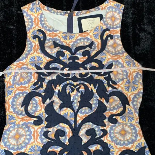 Anthropologie Vanessa Virginia Navy Geometric Linen Sleeveless Shift Dress 4 - Image 9