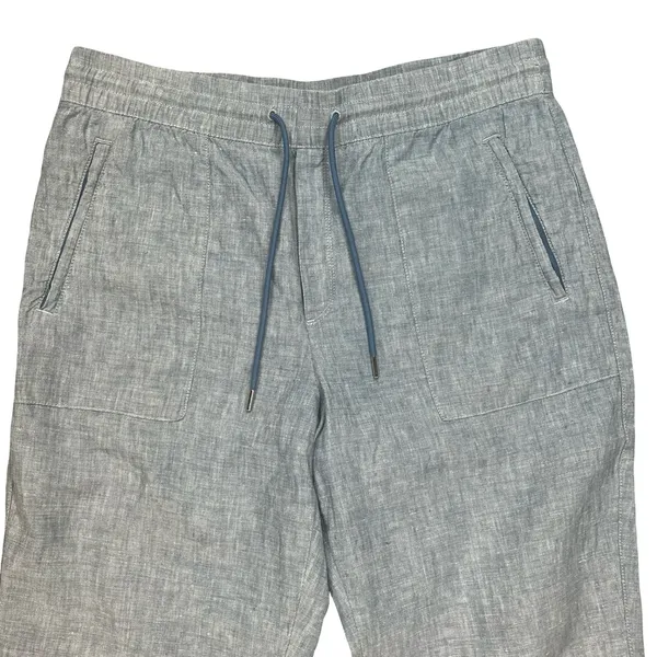 Athleta Womens Blue 100% Linen Jogger Pants Drawstring Elastic Waist Casual 12‎ - Image 3