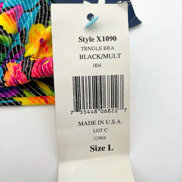 Vintage 90s Bright Matari Mixems Neon Floral Rainbow Triangle Bikini Halter Top Size L - Image 6