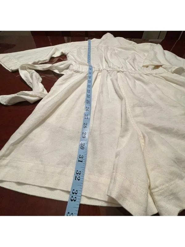Free Assembly cream linen blend shorts romper jumpsuit belt button front Sz S - Image 15