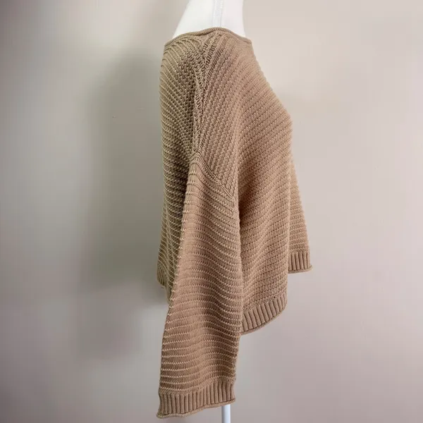 Aerie Womens Tan Cotton Textured‎ Open Stitch Boatneck Pullover Sweater Size M - Image 2