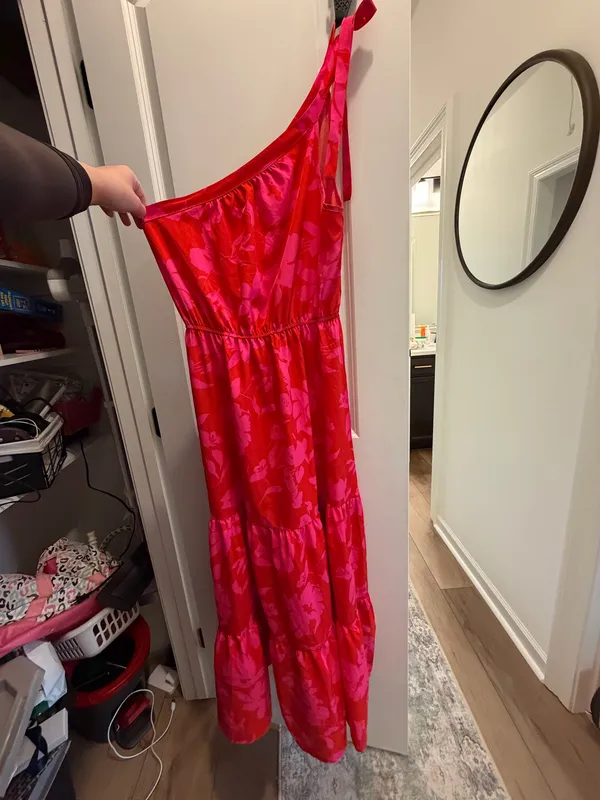 Red and pink floral maxi dress size small - Image 2