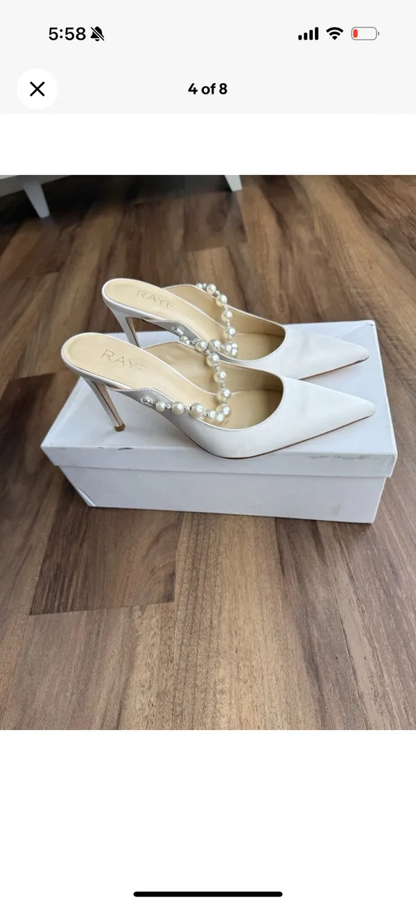 Raye Heels Revolve white with pearl strap - Image 6