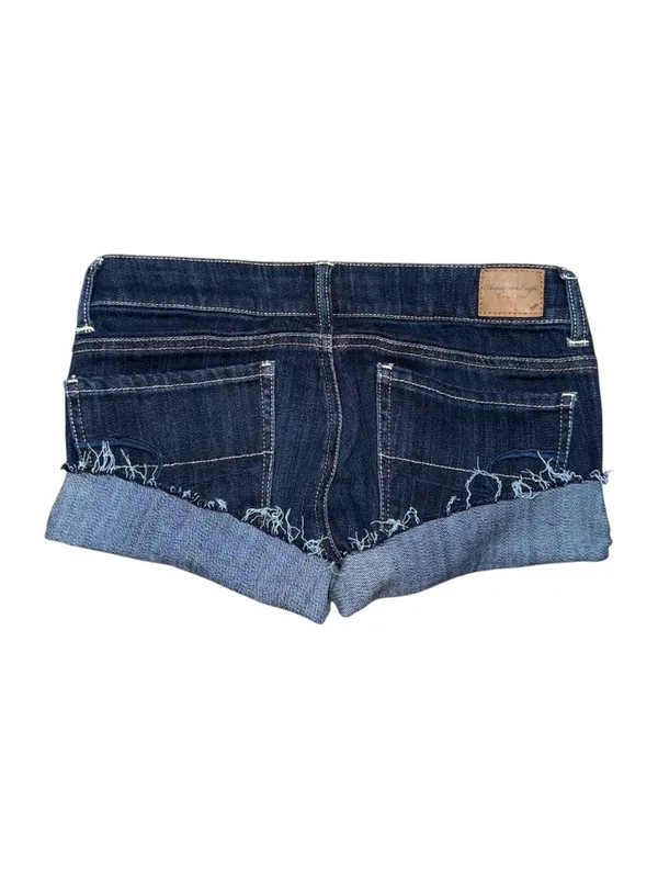 American Eagle Low Rise Micro Mini Jean Booty Shorts Sz 2 Dark Grunge Preppy y2k - Image 2