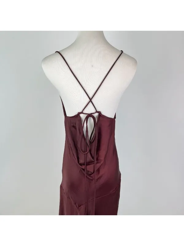 NWOT Farm Rio Ruffled Sleeveless V-Neck Maxi Dress Burgundy Size S - Image 10