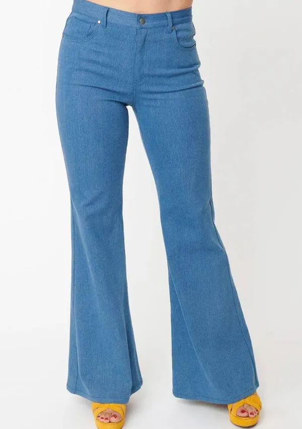 Unique Vintage Light Indigo Denim Majors Flare Jeans NWT | SMALL - Image 2