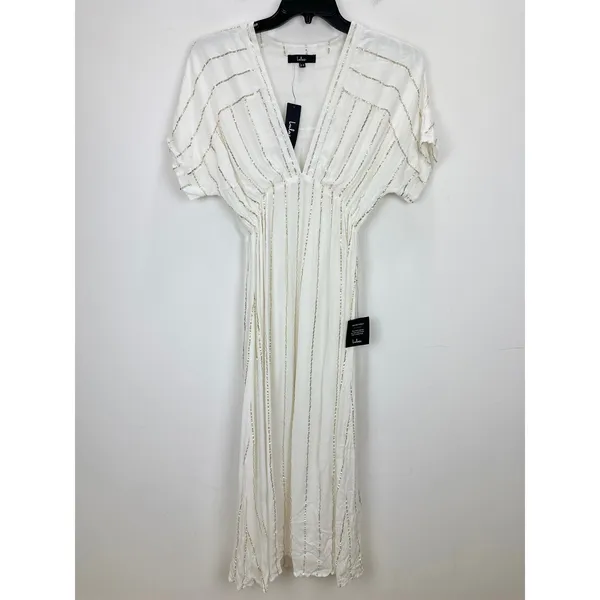 Lulus Goddess Vibes Ivory Gold Striped Dolman Sleeve Maxi Dress Resort XS NWT - Image 5