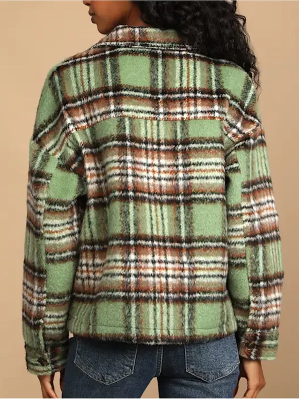 Lulus Women’s Sit Fireside Green Plaid Shacket Size XS - Image 2