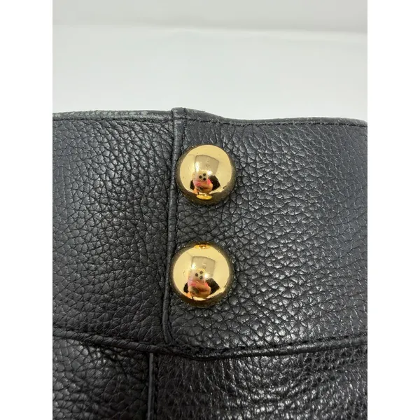Kate Spade Bridgette Black Pebble Leather Gold Button Platform Block Heel 7.5 - Image 7