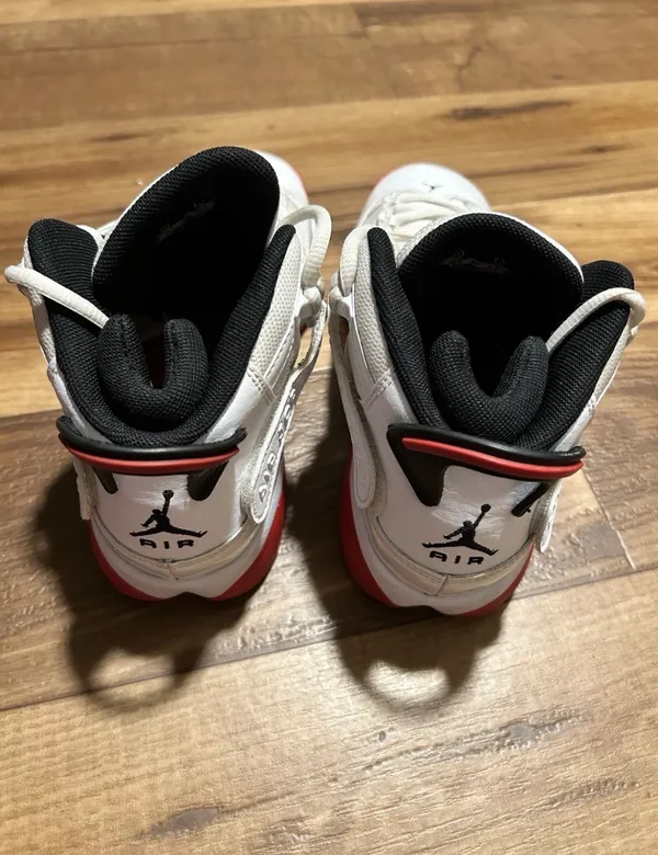 Jordan Men’s Mid Top Lace-Up Basketball Sneakers White/Black/Red Solid - Image 2