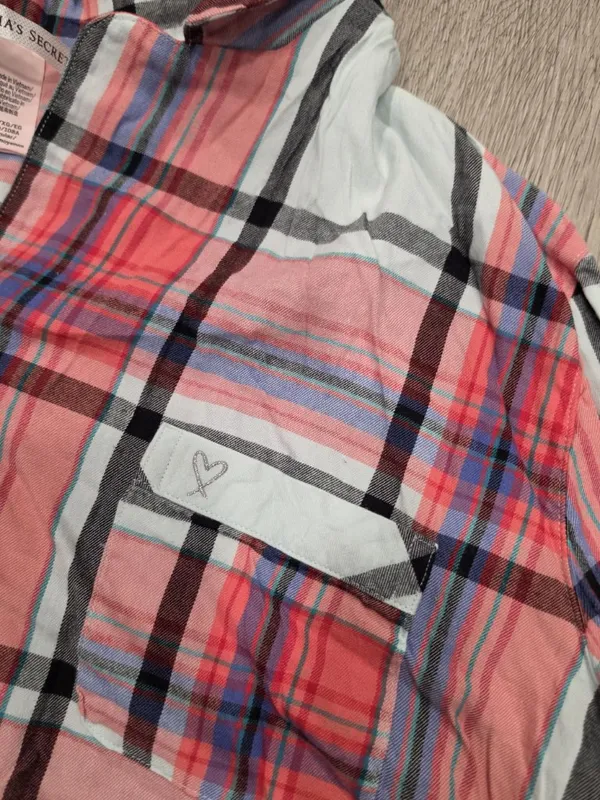 Victorias Secret XL Plaid Button-Down Pajama Set Red pink White winter warm - Image 4