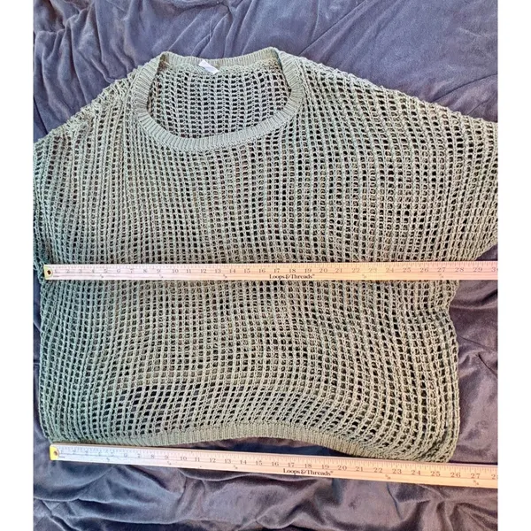 Dokotoo Olive Green Open Knit Mesh Crochet Sweater Vest Sleeveless Pullover - Image 4