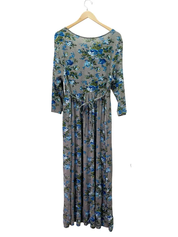 April Cornell M Gray Blue Floral Maxi Dress Cottagecore Romantic 3/4 Sleeve - Image 3