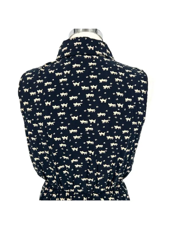 Favolook Cat Print Sleeveless Collared Shirt Dress Black Size Medium Mod Preppy - Image 7