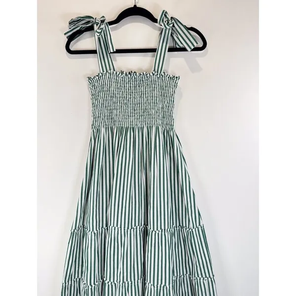 Maxwell And Gerladine Dress Green The Brooke Midi Stripe Smocked Tiered Flowy XS - Image 5