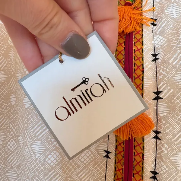 Almirah Lawn Pret Suit Women Small Off-White Cotton Tribal Print‎ Tassel Kurti - Image 6