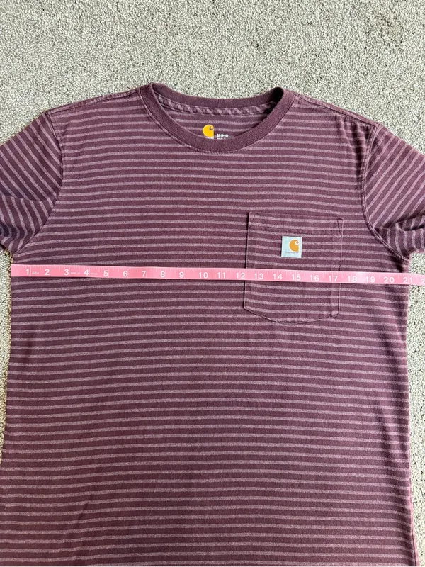 Carhartt Women’s Original Fit Striped Pocket T Shirt Burgundy M 8-10 - Image 4