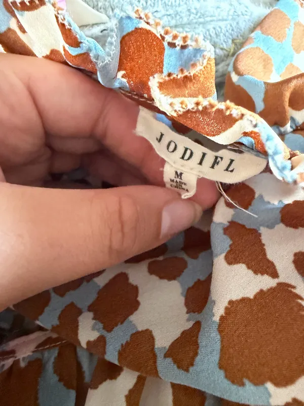 Jodifl Brown Blue Giraffe Print Silky Top - Image 5
