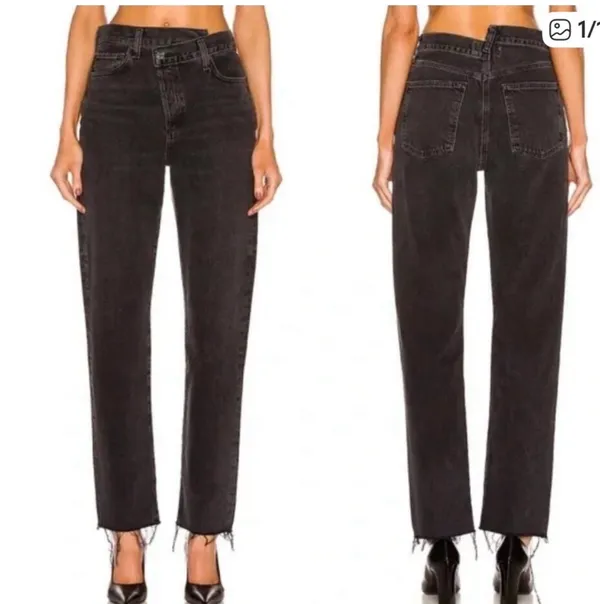 Agolde Criss Cross High Waist Jeans 29 Womens Black Shambles Cotton Frayed - Image 2