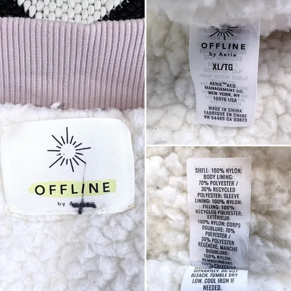 OFFLINE By Aerie Diamond Quilted Sherpa Lined Puffer Bomber Jacket XL - Image 16