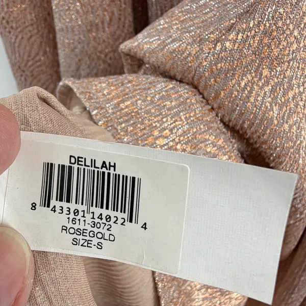 Dress The Population‎ Delilah Rose Gold Metallic Fit Flare Midi Dress S Glam - Image 4