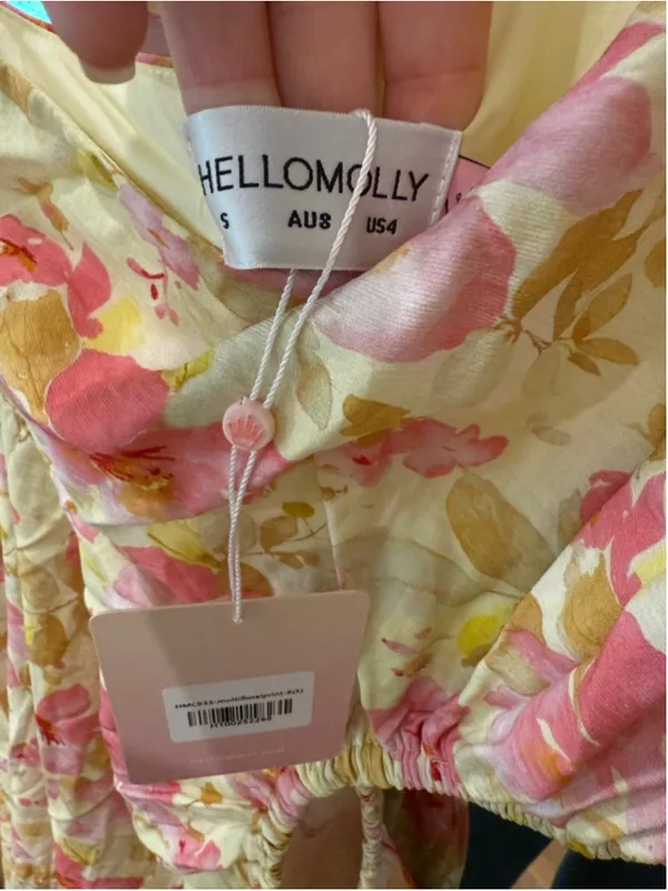 Women's Hello Molly One Shoulder Dress S Yellow Pink Floral - Image 5
